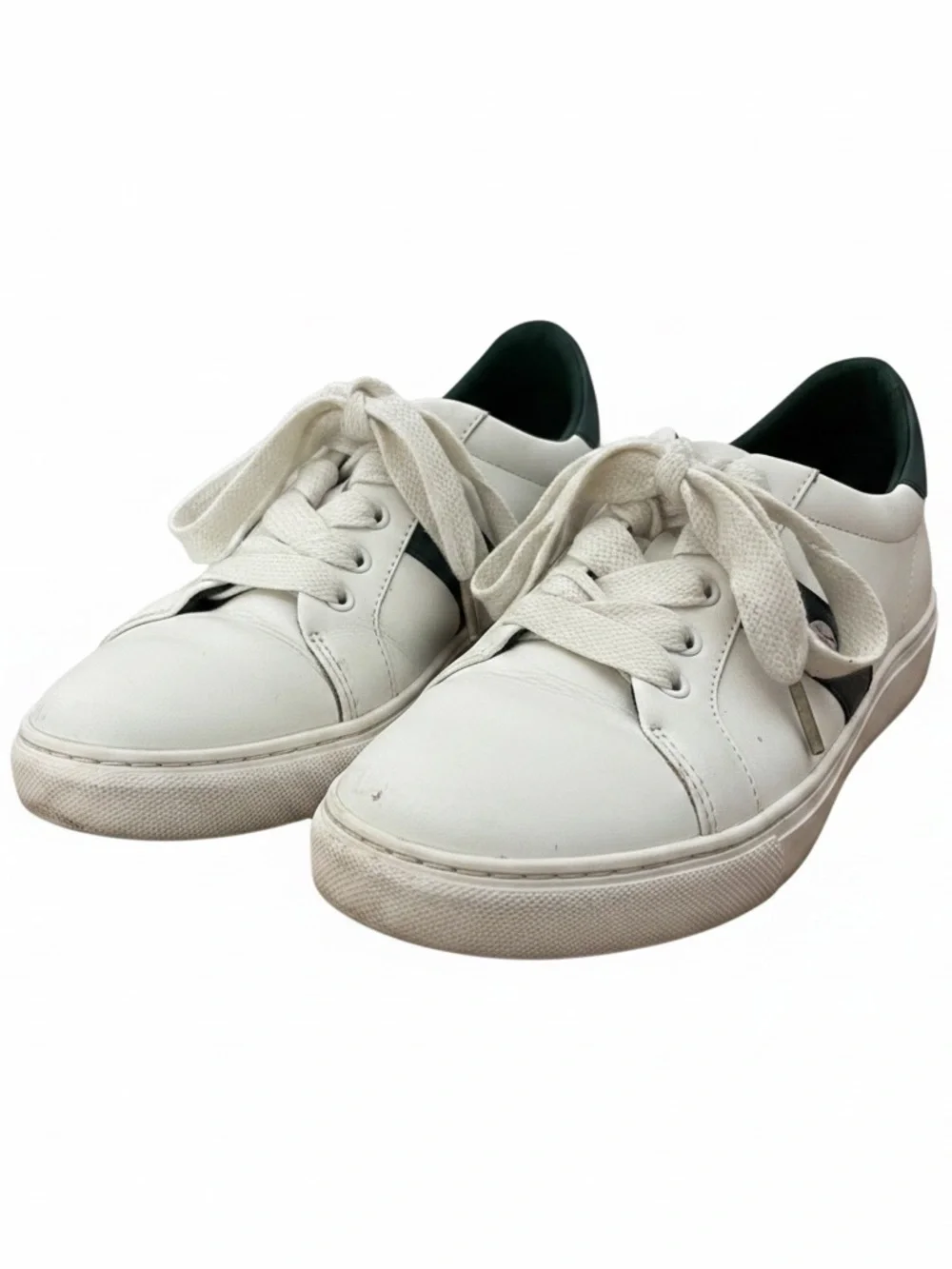 kate spade White Leather Sneakers with Dark Green Stripe Spade